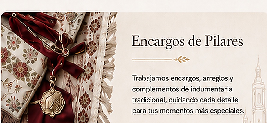Panel Encargos de Pilares con detalle de indumentaria tradicional aragonesa.